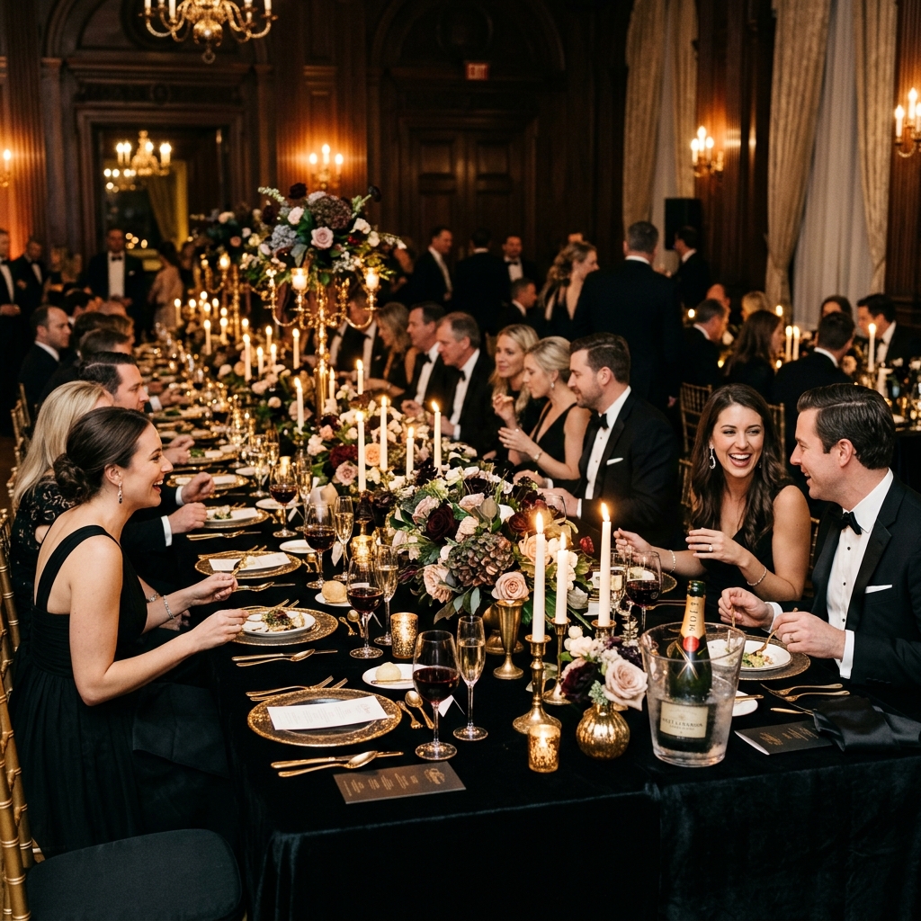 AASC members enjoying the elegant table layouts at the annual founders gala dinner